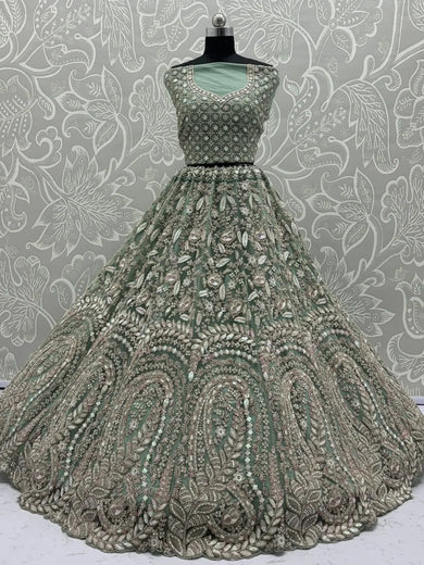 Charming Green Net Sequins Bridesmaids Lehenga Choli - Ethnic Plus In